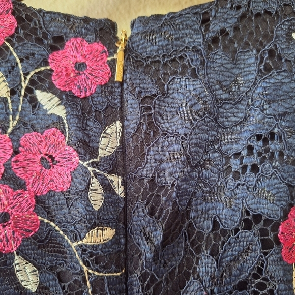 NWT DKNY Womens Embroidered Lace Sleeveless Floral Navy/Pink Dress Size 2 - Picture 8 of 10